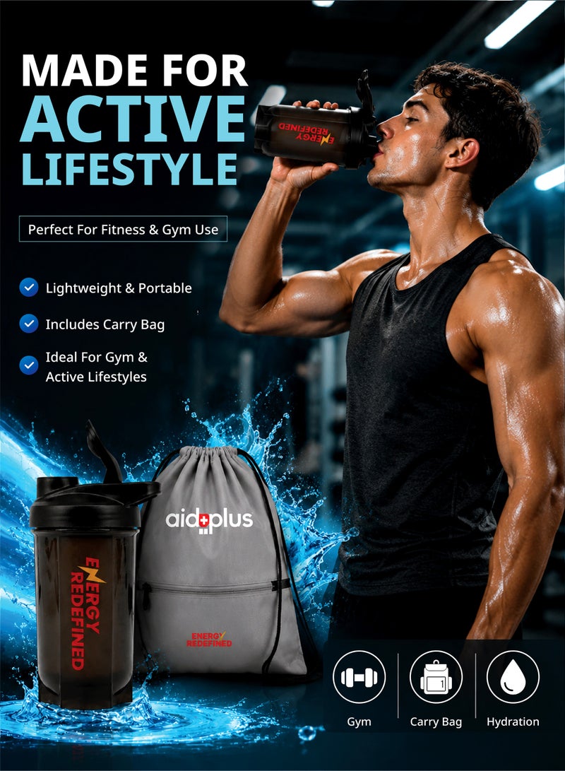 Aid Plus Sport Shaker Bottle 500ml with Bag | BPA-Free Protein Blender Bottle | Leak-Proof Gym Bottle with Click Closure & Blender Ball - Image 5