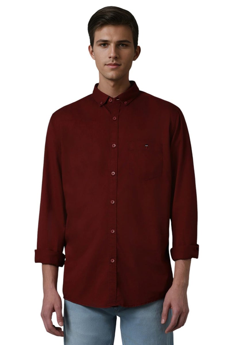 LOUIS PHILIPPE قميص لويس فيليب القطني للرجال بتصميم ضيق (Lrsfnslp780092_مارون) - Image 1