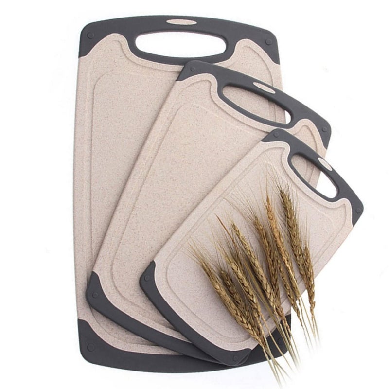 FLYINGSEA Cutting Boards For Kitchen AntiSkid EcoWheat Straw Cutting Board Set 3 Pcs Dishwasher Safe light brown