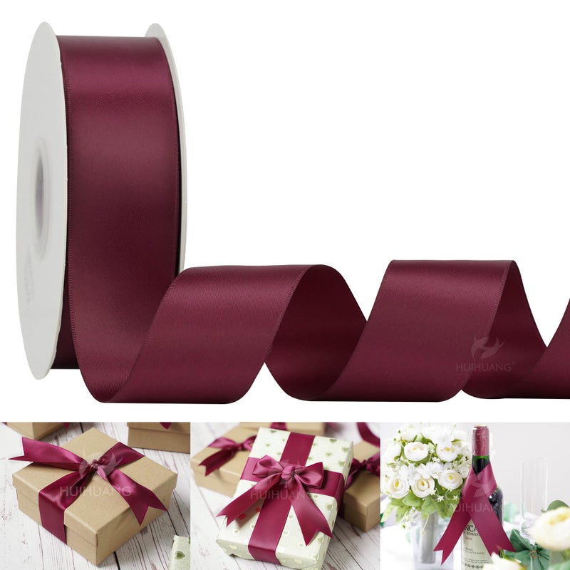 HUIHUANG 112 inch Double Face Satin Ribbon Maroon Ribbon Satin Wine Red Ribbons 50 Yards Roll for Gift Wrapping Bow Making Floral Bouquet Wedding Invitations Decor Party Favor Craft Supplies