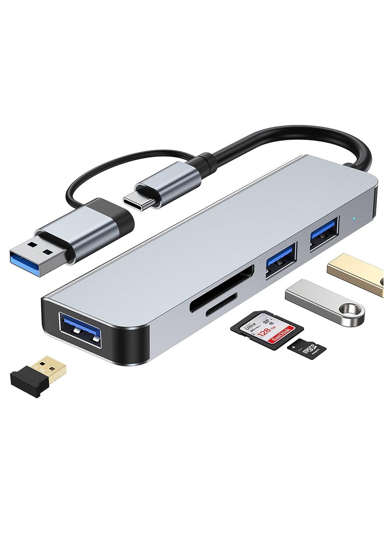 USB C + USB Type A Hub 5 in1, USB C Adapter with Two USB-C Ports, USB 3.0, SD / TF Card Reader, Compatible with MacBook Pro & Air USB C Laptop and Other Type C Devices