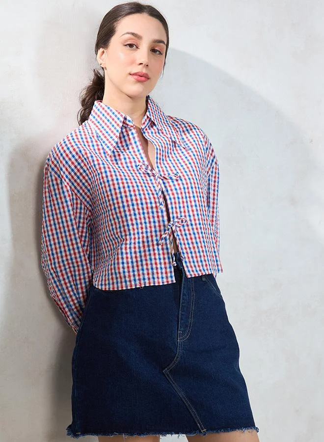 Virgio VIRGIO 100% Cotton Checked Shirt With Front Tie-Up