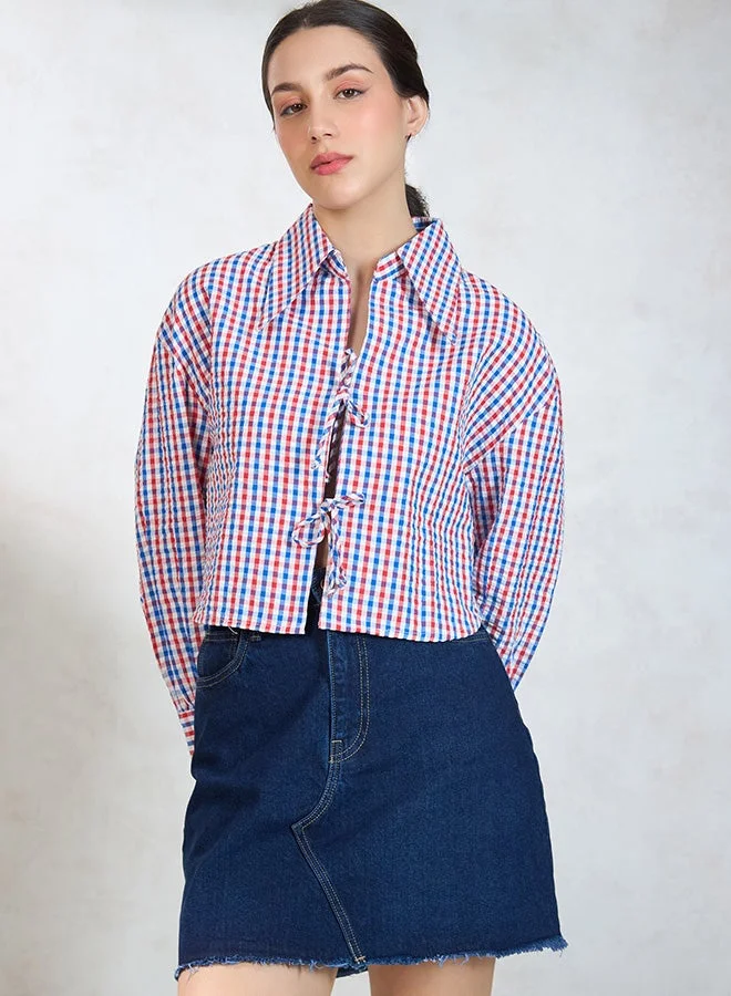 Virgio VIRGIO 100% Cotton Checked Shirt With Front Tie-Up