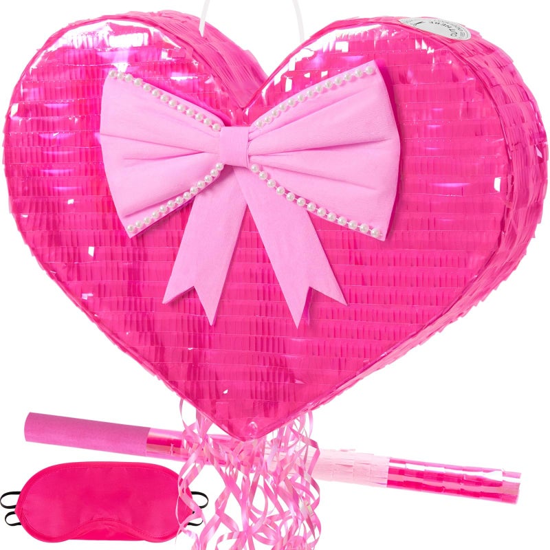 WERNNSAI Valentines Day Piata Red Heart Piata Valentines Day Party Decoration for Girls Birthday Party Couples Dating Supply Engagement Wedding Pull String Surprise with Blindfold Stick - Image 3