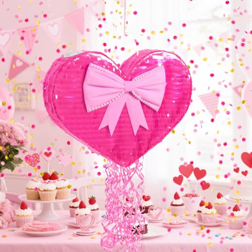 WERNNSAI Valentines Day Piata Red Heart Piata Valentines Day Party Decoration for Girls Birthday Party Couples Dating Supply Engagement Wedding Pull String Surprise with Blindfold Stick - Image 5