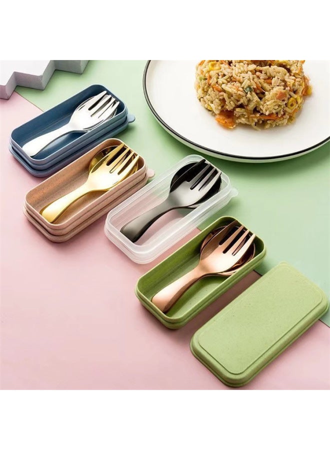 Colorful Stainless Steel Portable Short Handle Round Spoon Milk Powder Small Spoon Fashion Children Student Soup Spoon Dessert Seasoning-Color:Brown Suit - Image 3