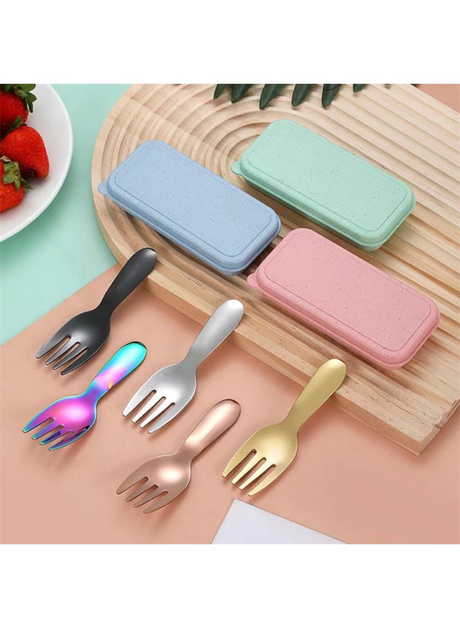 Colorful Stainless Steel Portable Short Handle Round Spoon Milk Powder Small Spoon Fashion Children Student Soup Spoon Dessert Seasoning-Color:Brown Suit - Image 4