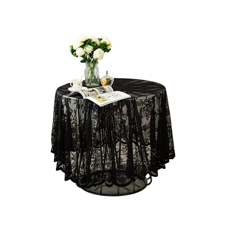 Fhberni Black Lace Tablecloth Embroidered Elegant Floral Patterns Table Cloth Round Overlay Table Cover for Wedding Party Holiday Long Dinner Home DecorRound60 Black