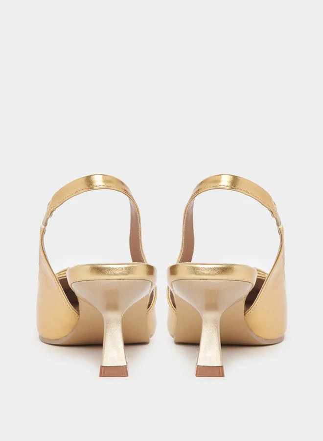 Styli Pointed Toe Bow Detail Metallic Pumps