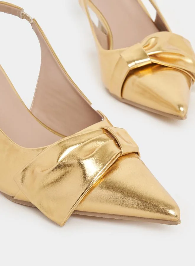 Styli Pointed Toe Bow Detail Metallic Pumps