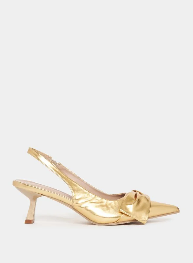 Styli Pointed Toe Bow Detail Metallic Pumps
