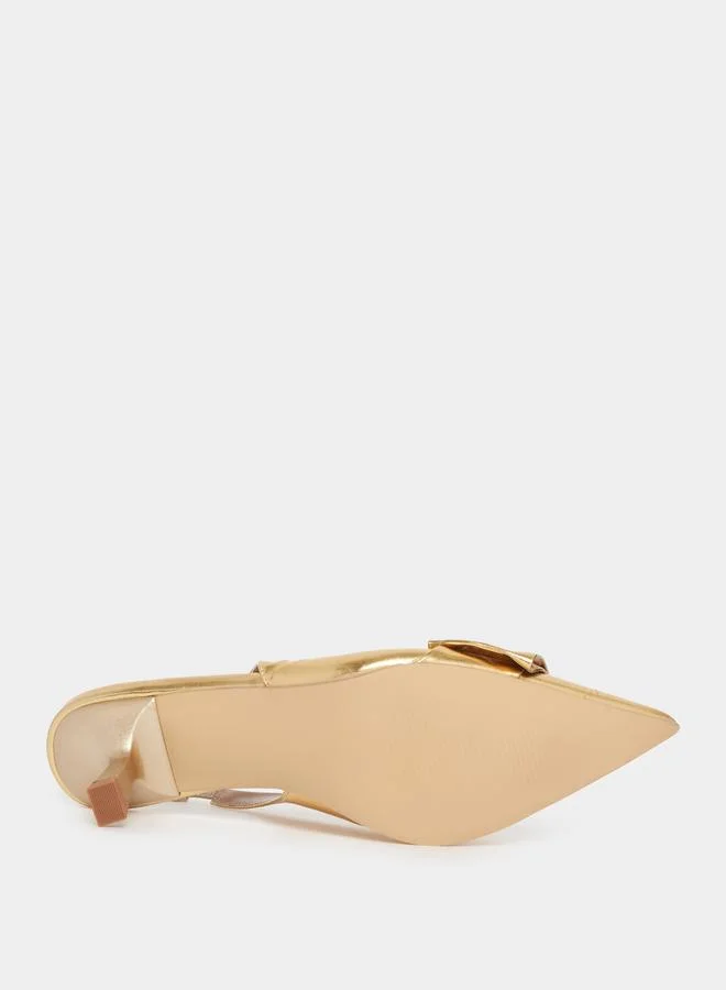 Styli Pointed Toe Bow Detail Metallic Pumps