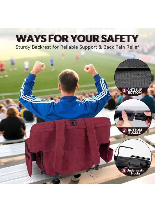 Thallike Stadium Seats for Bleachers with Back Support, 6 Adjustable Angle Bleacher Seat with Armrest, Extra Wide Stadium Chair for Sport Events and Outdoors (RED) - Image 3