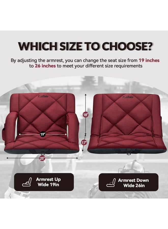 Thallike Stadium Seats for Bleachers with Back Support, 6 Adjustable Angle Bleacher Seat with Armrest, Extra Wide Stadium Chair for Sport Events and Outdoors (RED) - Image 2