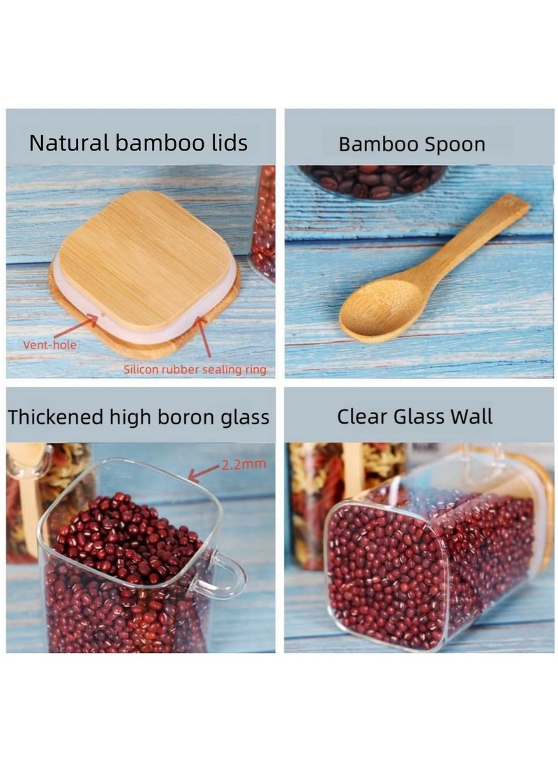 3Pack 1000ML(33.82oz) Square Glass Food Storage Jars,Kitchen Clear Glass Food Canisters with Bamboo Lid Airtight For Serving Tea, Coffee, Flour, Sugar, Salt, Cookie, Spices (3-Pack1000ML)  - Image 3