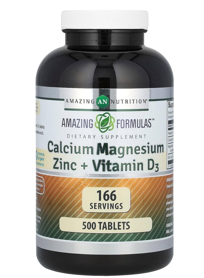 أميزينغ نيوترشن الكالسيوم والمغنيسيوم والزنك + مكمل فيتامين د3 166 حصة 500 قرص
