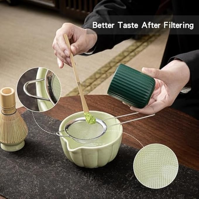 HiBREW Japanese Matcha Tea Set5 Pcs Matcha Whisk Set Matcha Bowl With Spout Matcha Whisk With Matcha Scoop Sifter Chasen Holder  Mottled Green Perfect Matcha Making Kit For Matcha Lover - Image 3