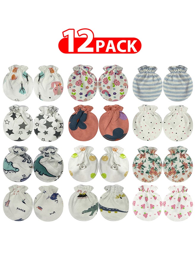 MARGOUN 12 Packs Newborn Baby Mittens Anti Scratch Baby Mittens No Scratch Mittens Baby Gloves for 0-6 Months Boys Girls Multicolour  - Image 1