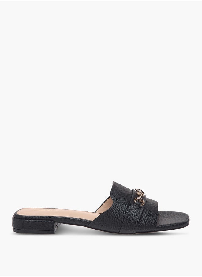 Flora Bella By Shoexpress Textured Slip-On Sandals with Metal Accent  - Image 3