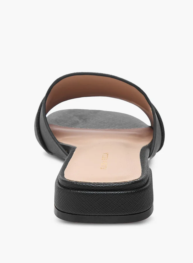 Flora Bella By Shoexpress Textured Slip-On Sandals with Metal Accent