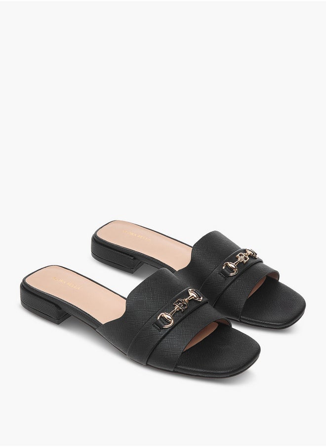 Flora Bella By Shoexpress Textured Slip-On Sandals with Metal Accent  - Image 1