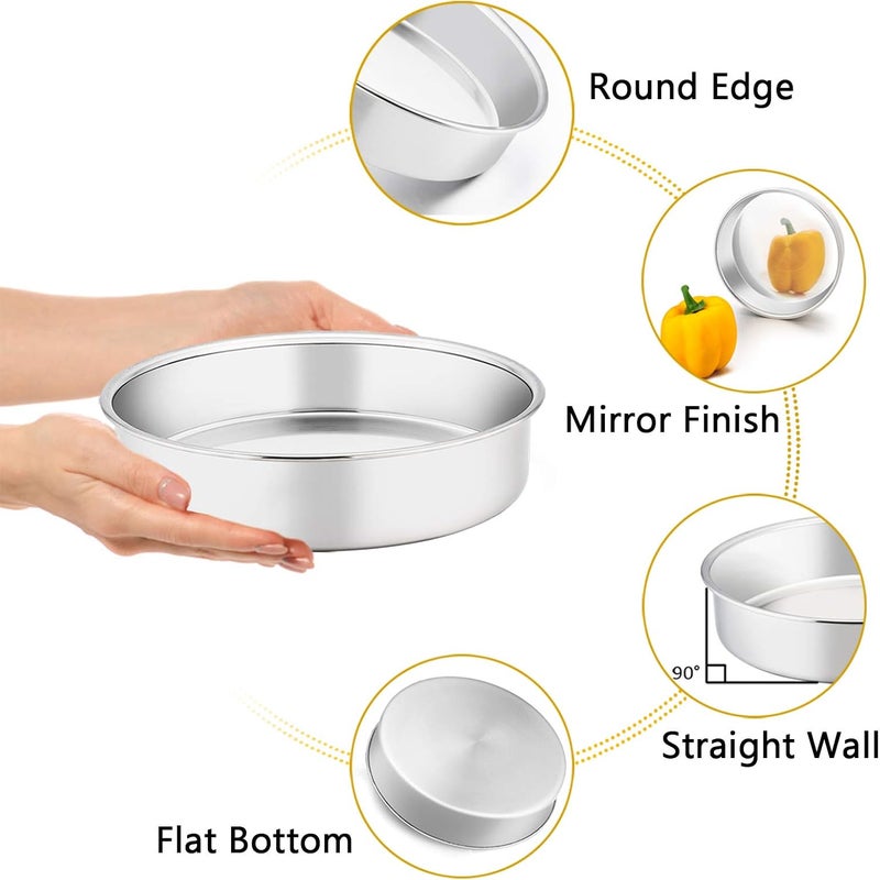 TeamFar 9½ Inch Cake Pan, 3 Pcs Round Tier Cake Pans Set Stainless Steel for Baking Steaming Serving, Perfect for Birthday Wedding Celebrations, Healthy & Sturdy, Mirror Finish & Dishwasher Safe - Image 2