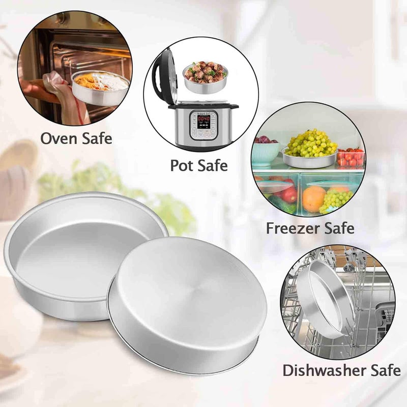 TeamFar 9½ Inch Cake Pan, 3 Pcs Round Tier Cake Pans Set Stainless Steel for Baking Steaming Serving, Perfect for Birthday Wedding Celebrations, Healthy & Sturdy, Mirror Finish & Dishwasher Safe - Image 5