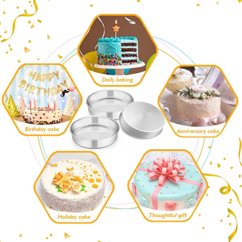 TeamFar 9½ Inch Cake Pan, 3 Pcs Round Tier Cake Pans Set Stainless Steel for Baking Steaming Serving, Perfect for Birthday Wedding Celebrations, Healthy & Sturdy, Mirror Finish & Dishwasher Safe - Image 3