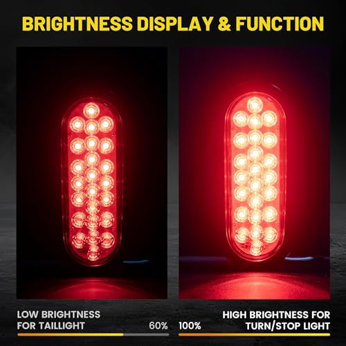 Oyviny 6 Inch Oval Red LED Trailer Tail Lights 2PCS, Super Bright 24LEDs Oval 6" Brake Turn Stop Tail Lights with Flush Mount Grommets DOT SAE Certified for RV Truck, Bus, Trucks - Image 3