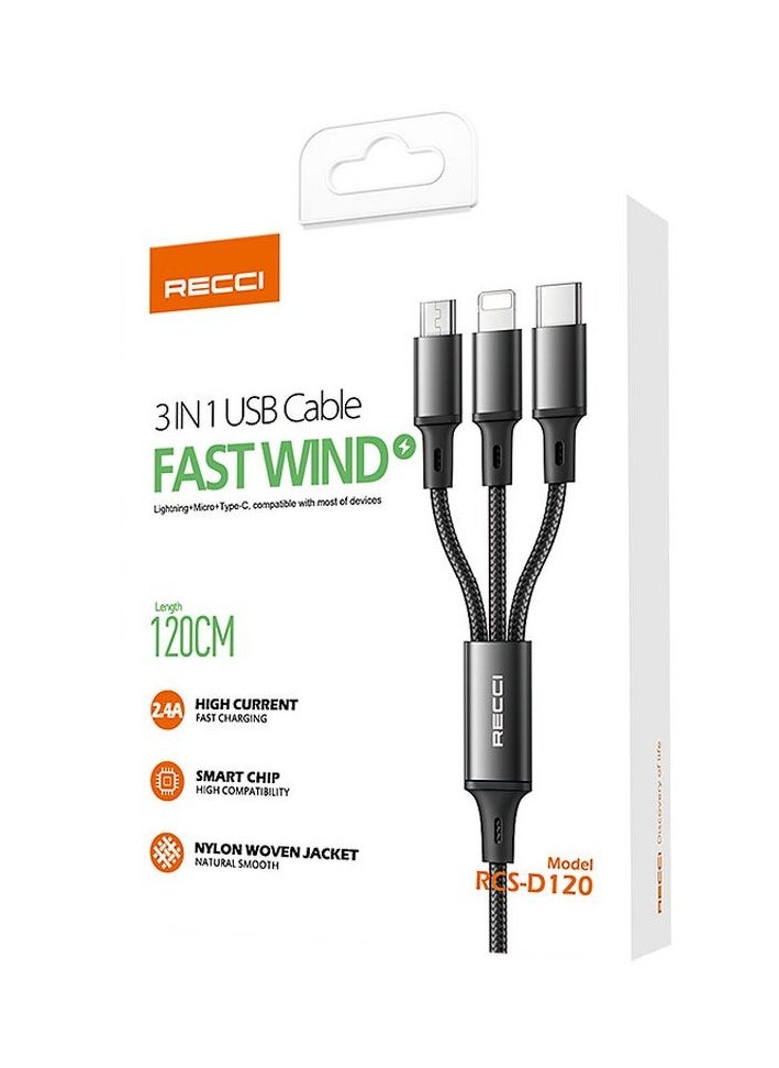 Recci - Recci RCS-D120 Fast Wind 3 in 1 USB Cable - 1.2M - Image 1