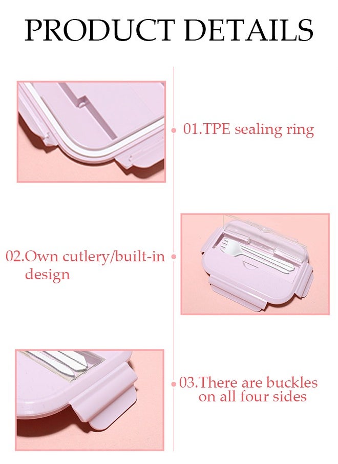 DUNISO - 960ml glass lunch box with glass bowl, lunch box with reusable chopsticks and forks, leak proof food container for portable dining, lunch box cover can be used as a phone holder, microwave safe pink - Image 1