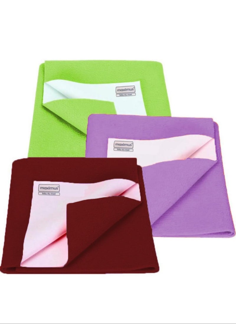 THE MAXIMUS MAXIMUS BABY DRY SHEET | Waterproof Bed Protector | Dry Mats | Combo 3 pieces | 250 GSM (Small, Fluorescent green | Maroon | Lilac) - Image 1