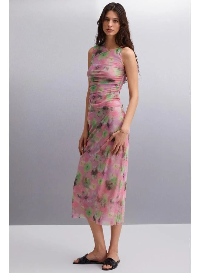 Ethiquet Jaxie Women's Slim Fit Water-Patterned Lined Pink Skirt.