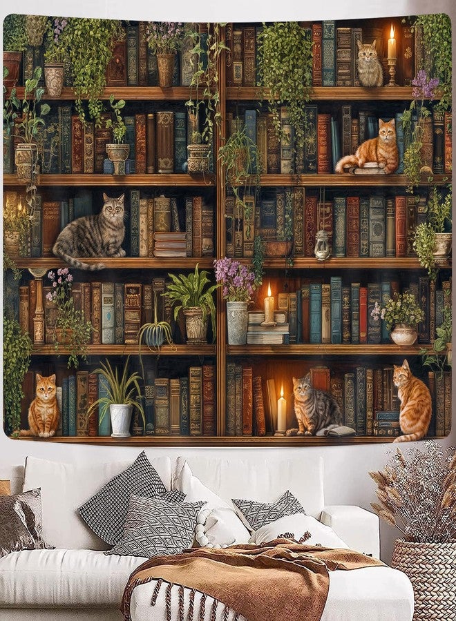 GOAOK Magic Library Tapestry, Green Nature Plant Bookshelf Tapestries for Classroom, Vintage Retro Witchy Library Book Gothic Academics Cat Tapestry for Bedroom Living Room Dorm Office 60X40 Inch - Image 5