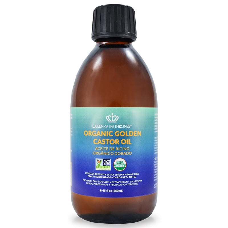 QUEEN OF THE THRONES Organic Golden Castor Oil | 100% Pure for Hair, Skin, Nails, Brows & Lashes | Hexane-Free | USDA Certified [8.4oz (250ml)] - Image 1