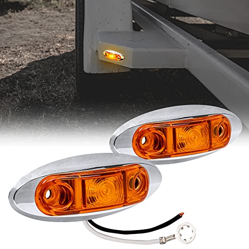 ONLINE LED STORE مجموعة مصابيح علامة مقطورة LED 2.5" أمبر 2 قطعة مع إطار كروم [DOT FMVSS 108] [SAE P2] [تركيب سطحي] [مقاوم للماء IP67] لمصابيح علامة جانبية لمقطورة الشاحنة - Image 1