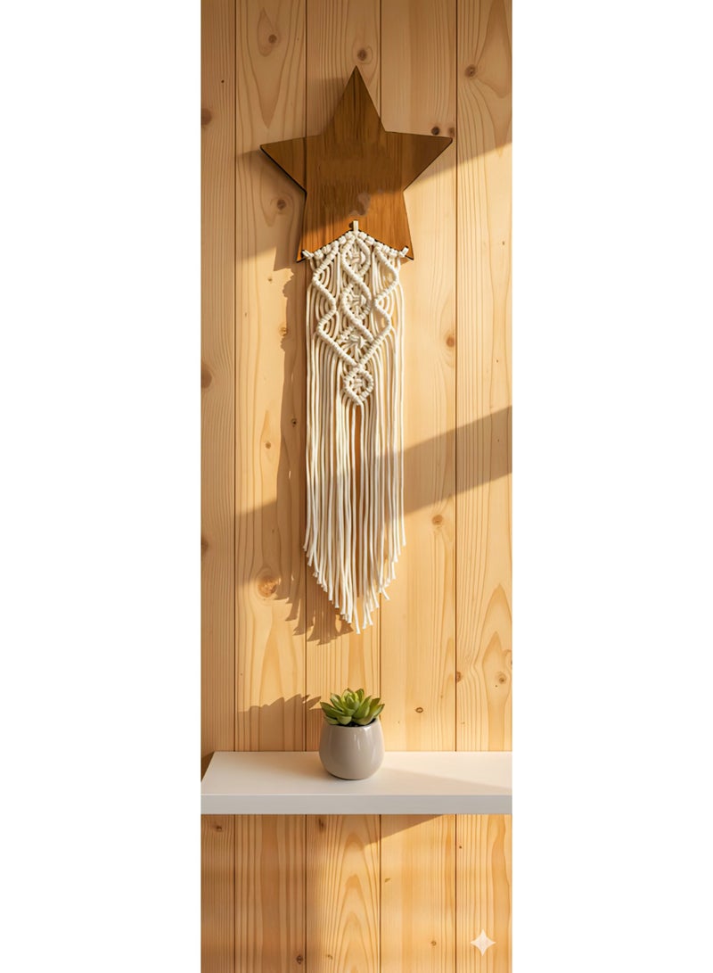 مكرمية هاند ميد المصنوعة يدويًا تصميم نجمه بخيوط قطنية طبيعية ولمسة فنية تضيف هدوء وجمال للمكان. - Image 1