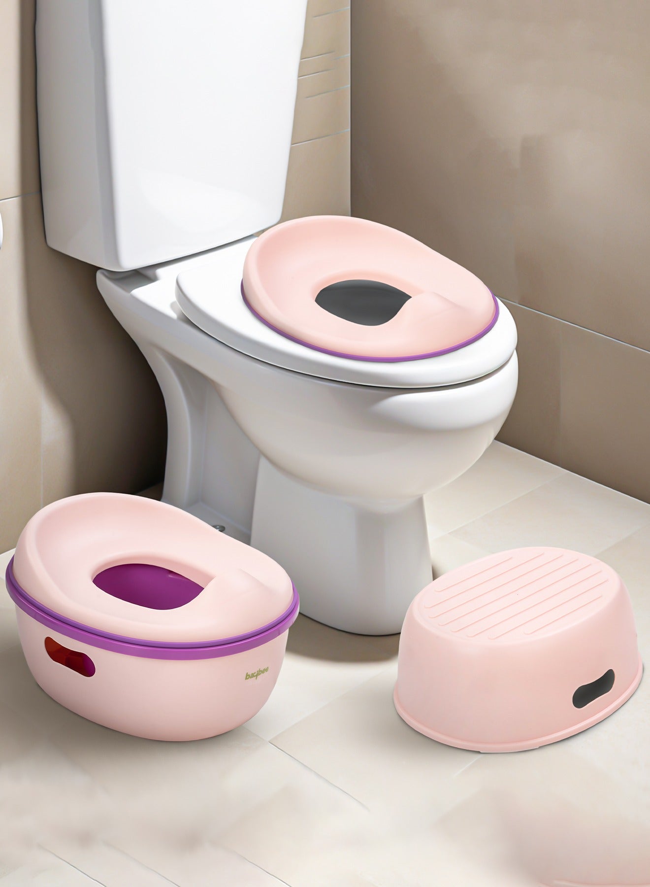 Baybee 3 in 1 Nando Baby Potty Seat For Kids, Baby Potty Training Seat Chair With Splash Guard & Potty Step Stool for Toddlers Kids Western Toilet Seat Potty Seat For 0 to 5 Years Boy Girl Pink