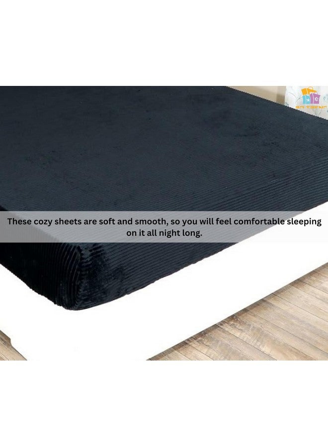 RD TREND 210 TC 190 GSM شراشف فانيلا دافئة مرنة بحجم كينغ (78X72X8 بوصة) مع 2 غطاء وسادة بحجم (18x28 بوصة) لون - أسود، مخطط - Image 5