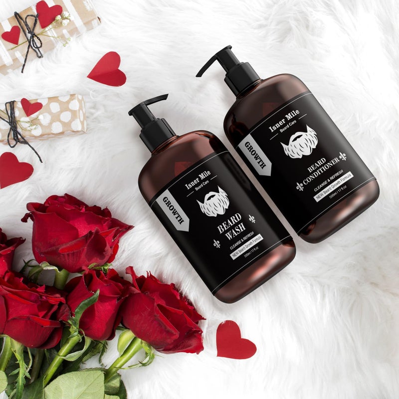 ISNER MILE Beard Wash and Conditioner Set 17 oz New Formula with Biotin Argan & Jojoba Oils Smooth Soften Strengthen Shampoo with Oil Gifts for Men - Image 2