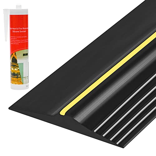 Papillon 10Ft Universal Garage Door Bottom Threshold Seal Strip with 10oz Building Sealant, Weatherproof Rubber DIY Weather Stripping Replacement - Black - Image 1