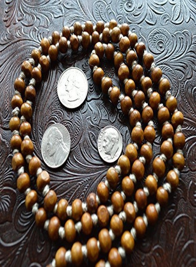 IS4A 8MM TULSI HOLY BASIL PRAYER BEADS JAPA MALA NECKLACE HAND KNOTTED. KARMA (108+1) BEADS. BLESSED & ENERGIZED HINDU TIBETAN BUDDHIST SUBHA ROSARY - Image 2
