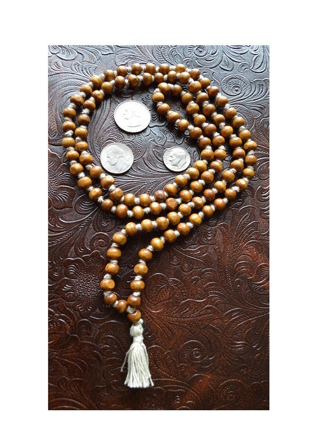 IS4A 8MM TULSI HOLY BASIL PRAYER BEADS JAPA MALA NECKLACE HAND KNOTTED. KARMA (108+1) BEADS. BLESSED & ENERGIZED HINDU TIBETAN BUDDHIST SUBHA ROSARY - Image 1