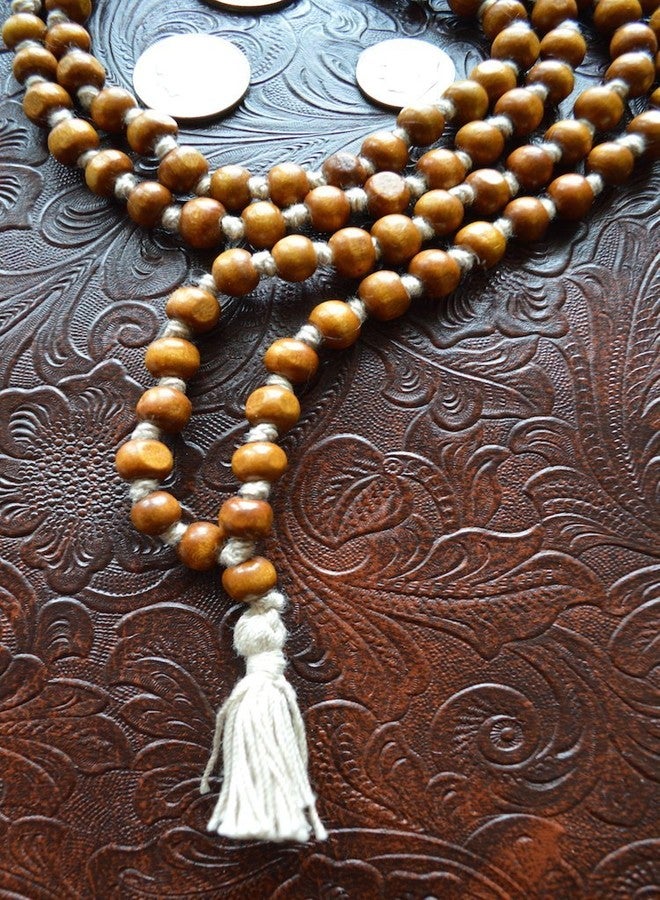 IS4A 8MM TULSI HOLY BASIL PRAYER BEADS JAPA MALA NECKLACE HAND KNOTTED. KARMA (108+1) BEADS. BLESSED & ENERGIZED HINDU TIBETAN BUDDHIST SUBHA ROSARY - Image 3