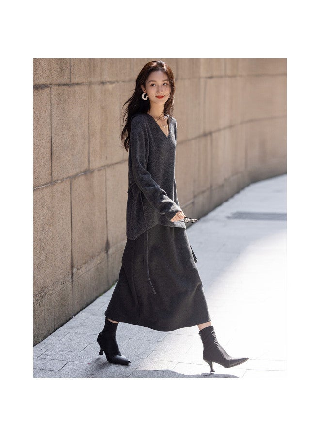 Dme "sweet Woman Style" Spring And Autumn Lady V-neck Adjustable Elastic Waist Belt Temperament Slimming Knitted Sweater Women's Top - Image 2