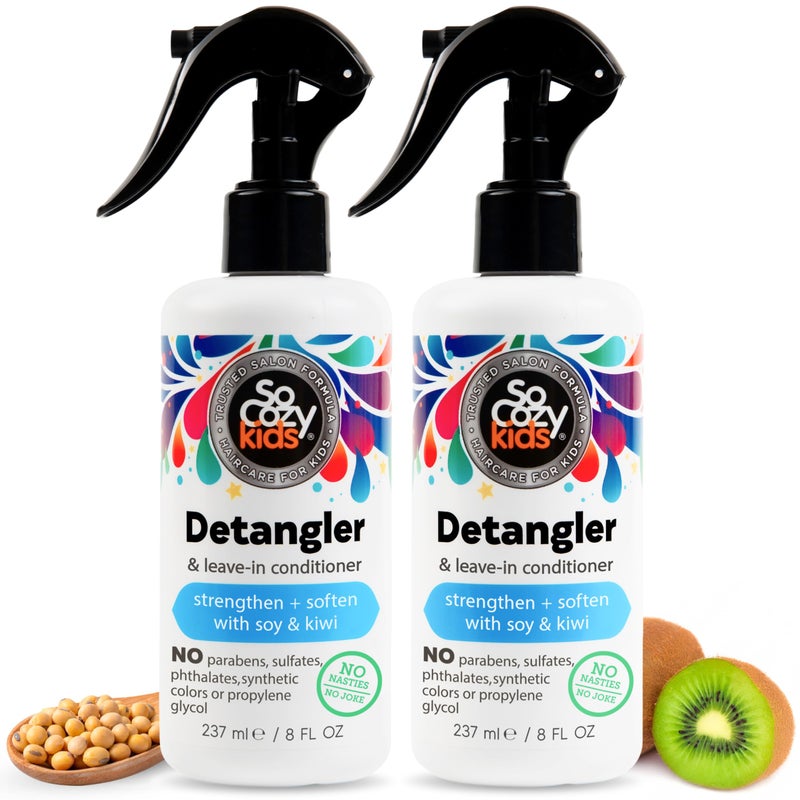 SO COZY SoCozy 2-in-1 Detangler & Leave In Conditioner Spray (8 Fl Oz, Pack Of 2) - Hair Detangler & Conditioner for Kids with Keratin, Soy Protein & Kiwi Extract - Image 1