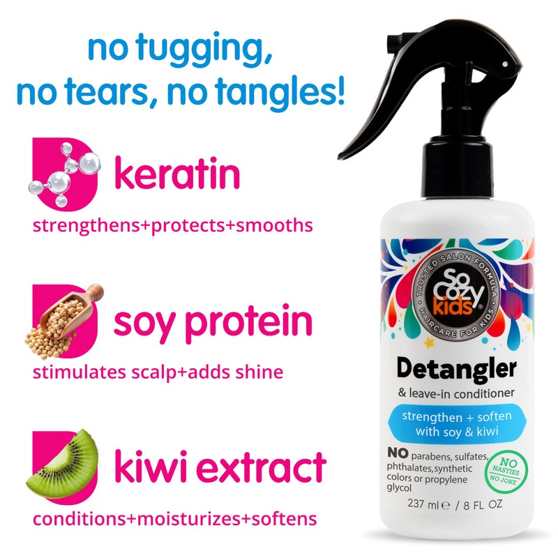 SO COZY SoCozy 2-in-1 Detangler & Leave In Conditioner Spray (8 Fl Oz, Pack Of 2) - Hair Detangler & Conditioner for Kids with Keratin, Soy Protein & Kiwi Extract - Image 3