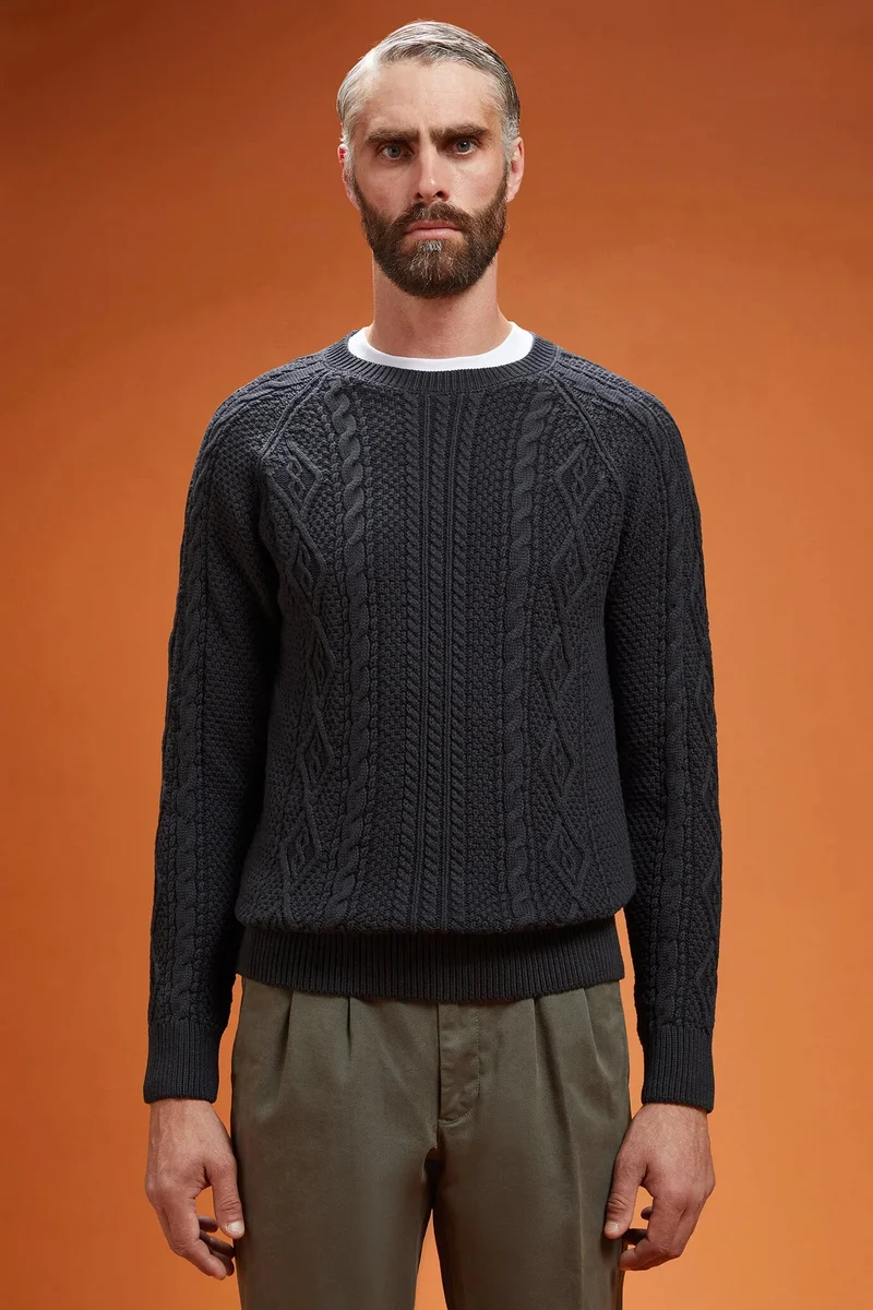 دوبل غانغر Men's cable knit jumper - Anthracite