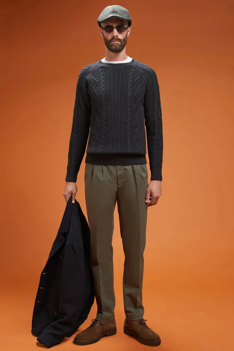 دوبل غانغر Men's cable knit jumper - Anthracite