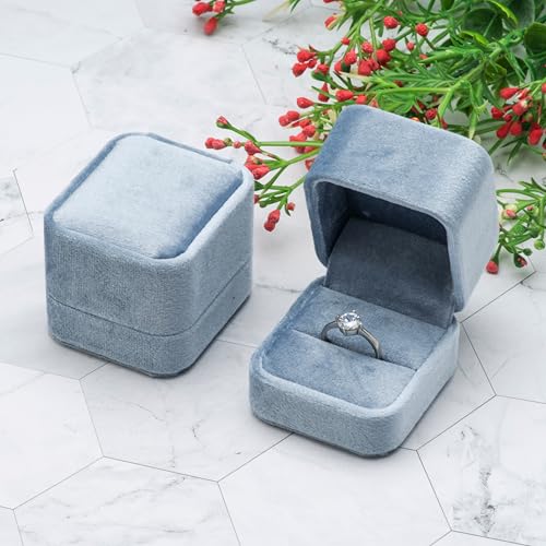 Giftop Velvet Single Ring Box Case Holder for Engagement Proposal Birthday Wedding,Jewelry Ring Gift Box Jewelry Packaging Box (Light Ocean Blue) - Image 4